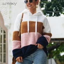 Lossky, женские толстовки, толстовка в полоску, пэчворк, Женский пуловер с длинным рукавом, плюшевый Топ, Осень-зима, женская теплая одежда