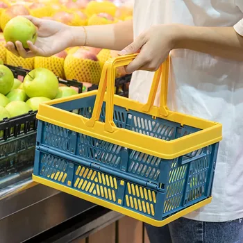 

Collapsible Plastic Storage Crate with Folding Handles Container Easy Storage Suitable as shopping or picnic baskets