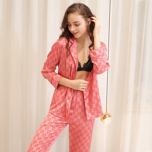 GOGONI Women Men Pajamas Sets Autumn Sleepwear Silk Comdortable Breathable Couple Clothes For Homewear  2020 New Arrival