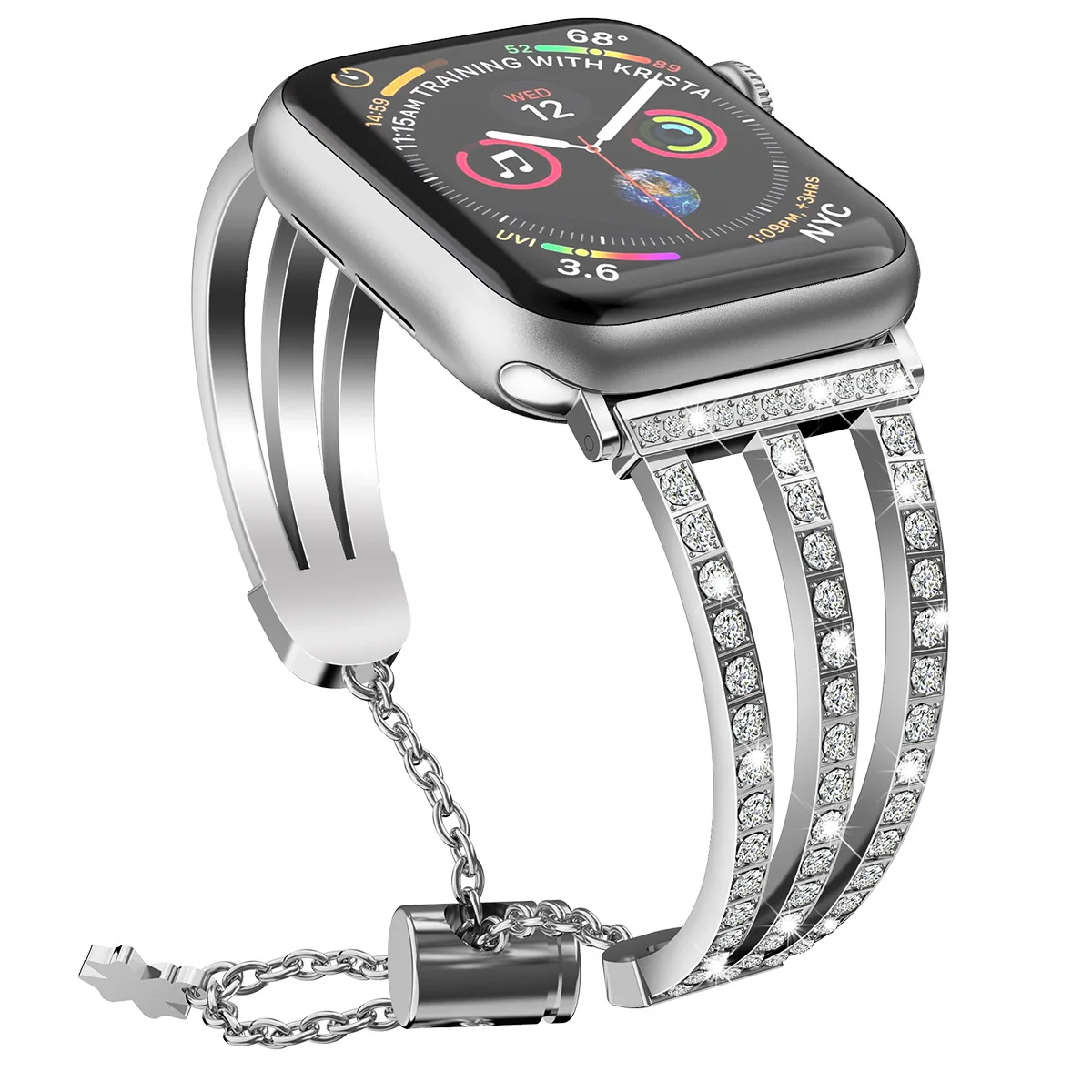 Apple Watch Band 38 мм 40 мм 42 мм 44 мм ремешок из нержавеющей стали Женский алмазный браслет Ремешки для часов Apple Watch Series 5 4 3 2 1 - Цвет ремешка: silver