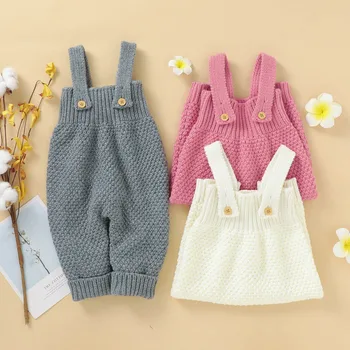 

Baby Knitting Rompers Autumn Overalls Newborn Sleeveless Solid Jumpsuit Girls Boys Clothes Baby Winter Romper Elastic Suspenders