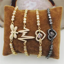 10 шт./лот дизайн сердце/масло/молния разъем cz браслет, покрытый кубическим цирконием компонент, популярный браслет дешево оптом