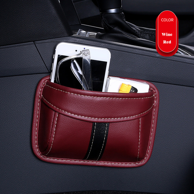 Car Storage Box Multifunction PU Leather Protable Organizer Box Paste Type Debris Hanging Mobile Phone Storage Shelf