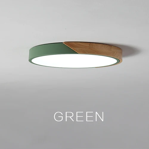 LED Ceiling Light Modern Nordic colorful Round Lamp Wooden Home Living Room Bedroom  Surface Mounted Lighting Fixture Remote Green Round