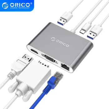 

ORICO USB C HUB For Laptop PD Charging Function Aluminum Ally Type-C to HDMI/VGA/USB3.0/RJ45/SD TF Card Reader 7 Models Gray