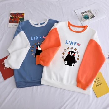 

Fashion Womne's Hoodie Cute Lovely Kumamon Drop Shoulder Casual O-neck Hip Hop Sweatshirt Thicken Hit Color Patchwork Streetwear