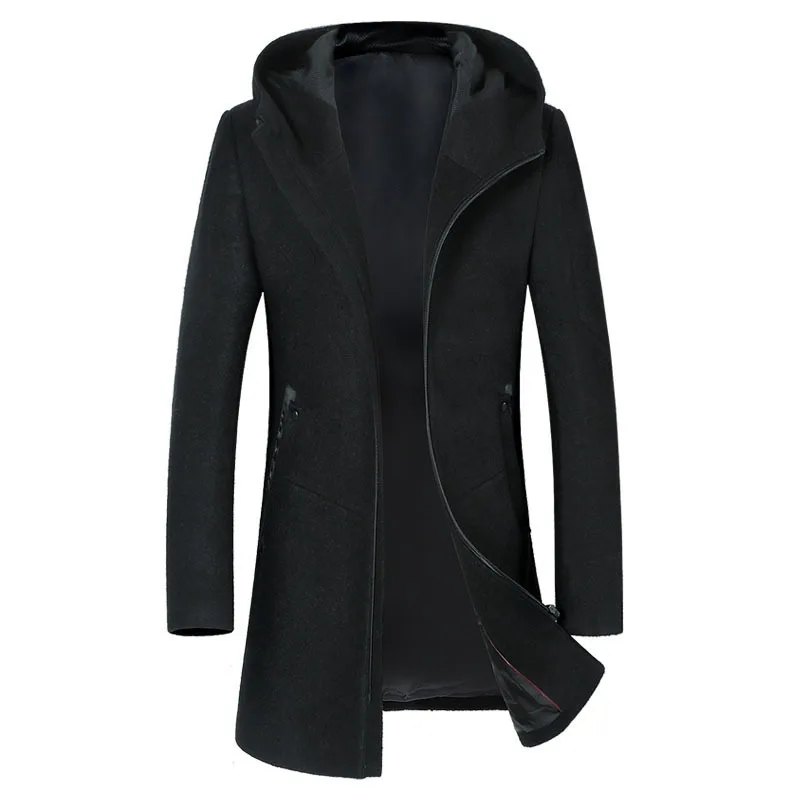 

2019 new arrival Autumn and Winter high quality wool hooded black raincoat men, men's wool jackets, winter coat SA-8