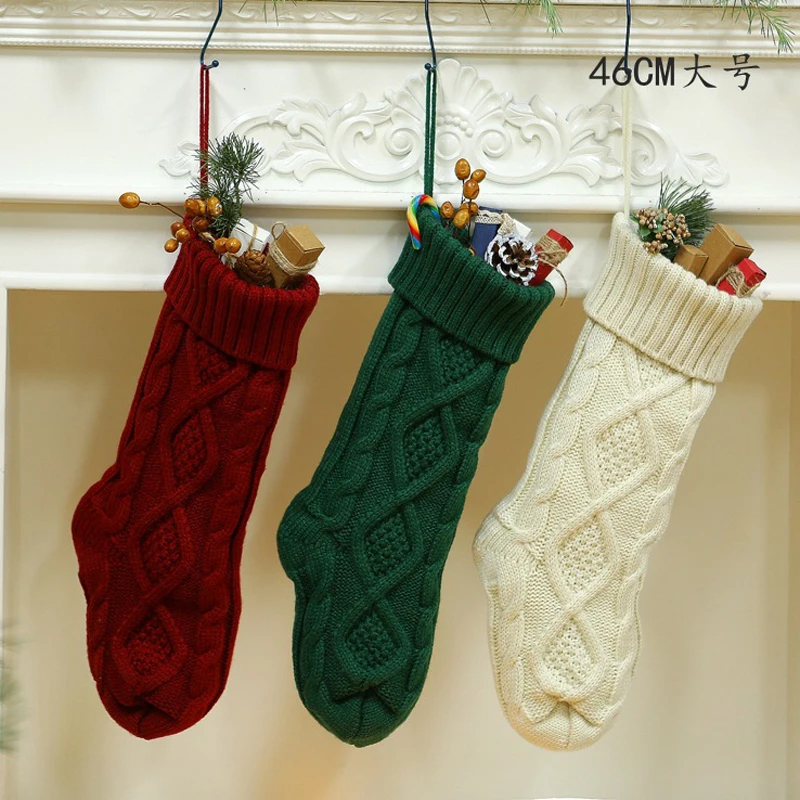 

1Pairs Knitted Christmas Stockings Christmas Candy Gift Bag Fireplace Decoration Xmas Tree Hanging Decor Christmas Decorations