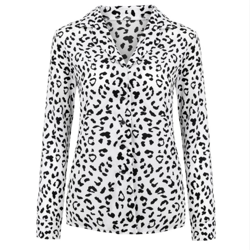 Модная женская леопардовая блузка с длинным рукавом, рубашка с v-образным вырезом, женские вечерние топы, женская уличная одежда, blusas femininas elegante Plus