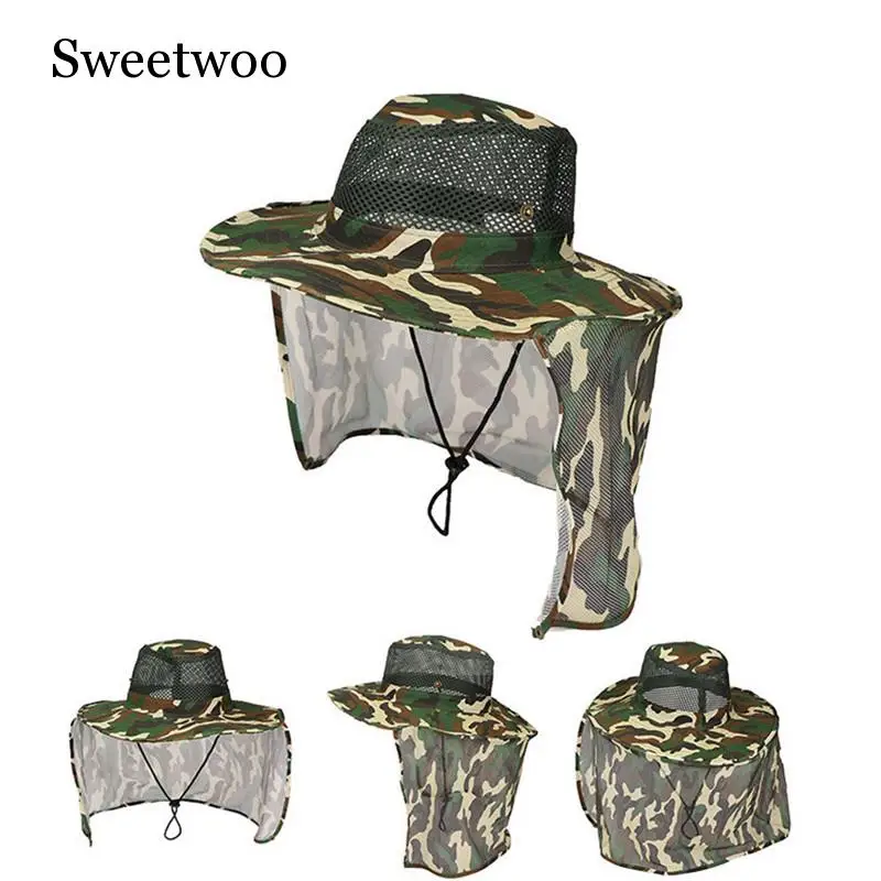 SWEETWOO камуфляж Рыбалка Пешие прогулки Открытый лицо защита от солнца шеи крышка широкополая шляпа Военная охотничья шляпа