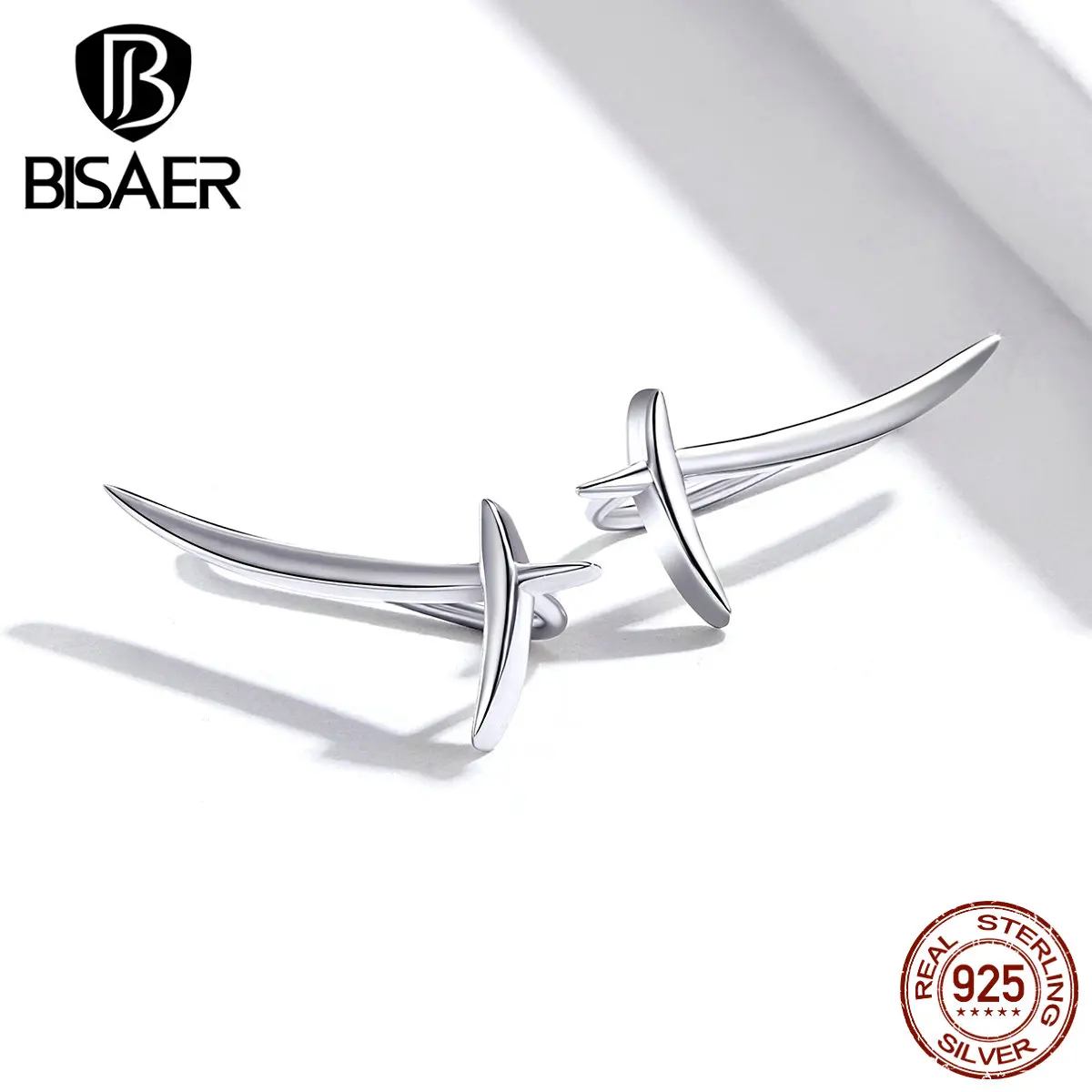 Простые Ювелирные изделия BISAER, серебро 925 пробы, простые геометрические женские серьги, женские волнистые ювелирные изделия из стерлингового серебра ECE725