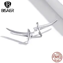 Простые Ювелирные изделия BISAER, серебро 925 пробы, простые геометрические женские серьги, женские волнистые ювелирные изделия из стерлингового серебра ECE725