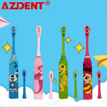 Typ baterii elektryczna soniczna szczoteczka do zębów dla dzieci Cute Cartoon wybielanie zębów szczoteczka do zębów miękkie włosie dla dzieci tanie i dobre opinie AZDENT CN (pochodzenie) 2 3cm*18 5cm Electric Toothbrush Z falą akustyczną AZDENT Kids ABS PA 1*Electric Toothbrush+6* Heads