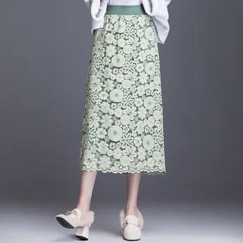 

Winter Reversible Inside Out High Waist Skirt Women 2020 Reversed Patchwork Lace Mid-Calf Long Skirts A-Line Bohemian Slit Skirt