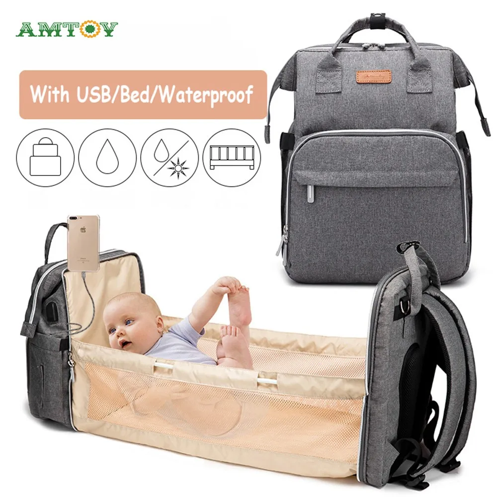 

New Diaper Bags Backpack Multifunctional Foldable Baby Bed Crib Large Capacity Stroller Nappy Bag Insulation Nursing Backpack