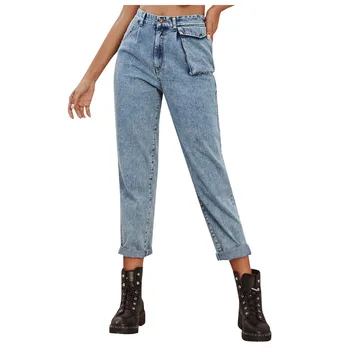 

Women's Denim Pocket Design Straight Jeans Loose Pants Футболка женская женщины 여자들