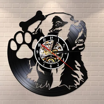 

Dog Portrait Silent Wall Clock Made Of Vinyl Record LP Dog Paw Dog Bone Puppy Pet Shop Wall Art Retro Home Decor Dog Owners Gift