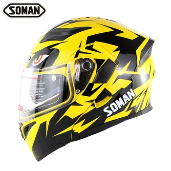 

DotRacing Helmets Motorcycle Helmet Flip up Dual Visors Retro casco capacete moto Motorbike For Soman SM955 Full Face