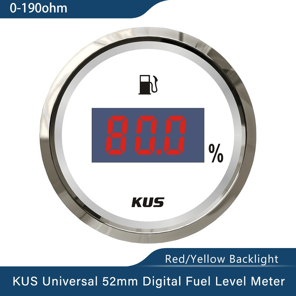 KUS Fuel Tank Level Gauge Marine Boat RV Car Gas Diesel Tank Level Indicator 12V 24V 52mm 0-190ohms 