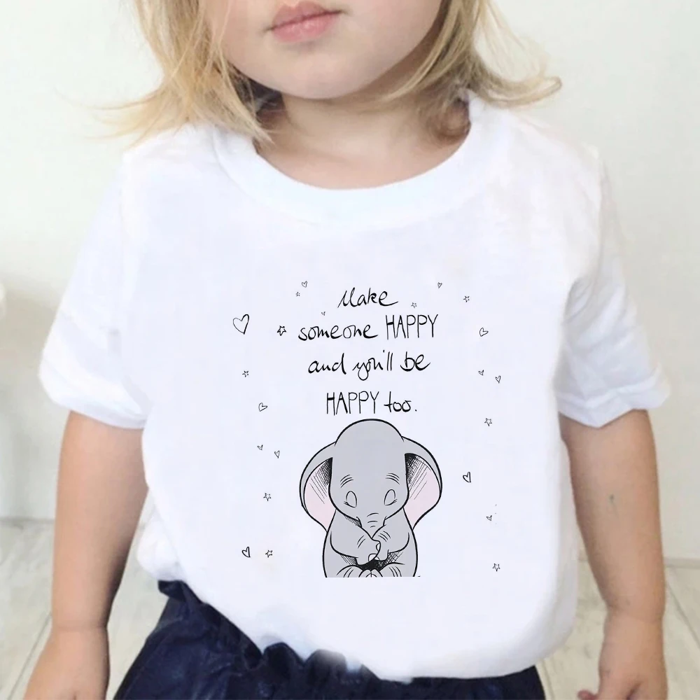 

Child Print Fashion Casual Cute Baby Girl Boy Tee Elephant Dumbo Make Someone Happy And You'll Be Happy Too Comfy Kid Top