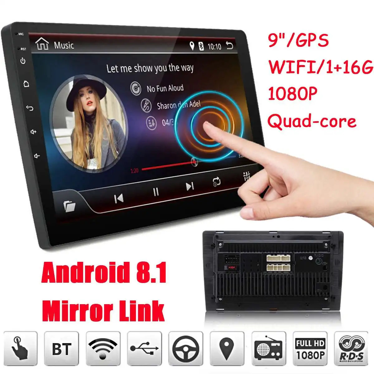 9 дюймов Android 8,1 2DIN автомобильный стерео MP5 плеер сенсорный bluetooth WiFi DAB gps Nav Радио Видео автомобильный мультимедийный плеер 1+ 16G