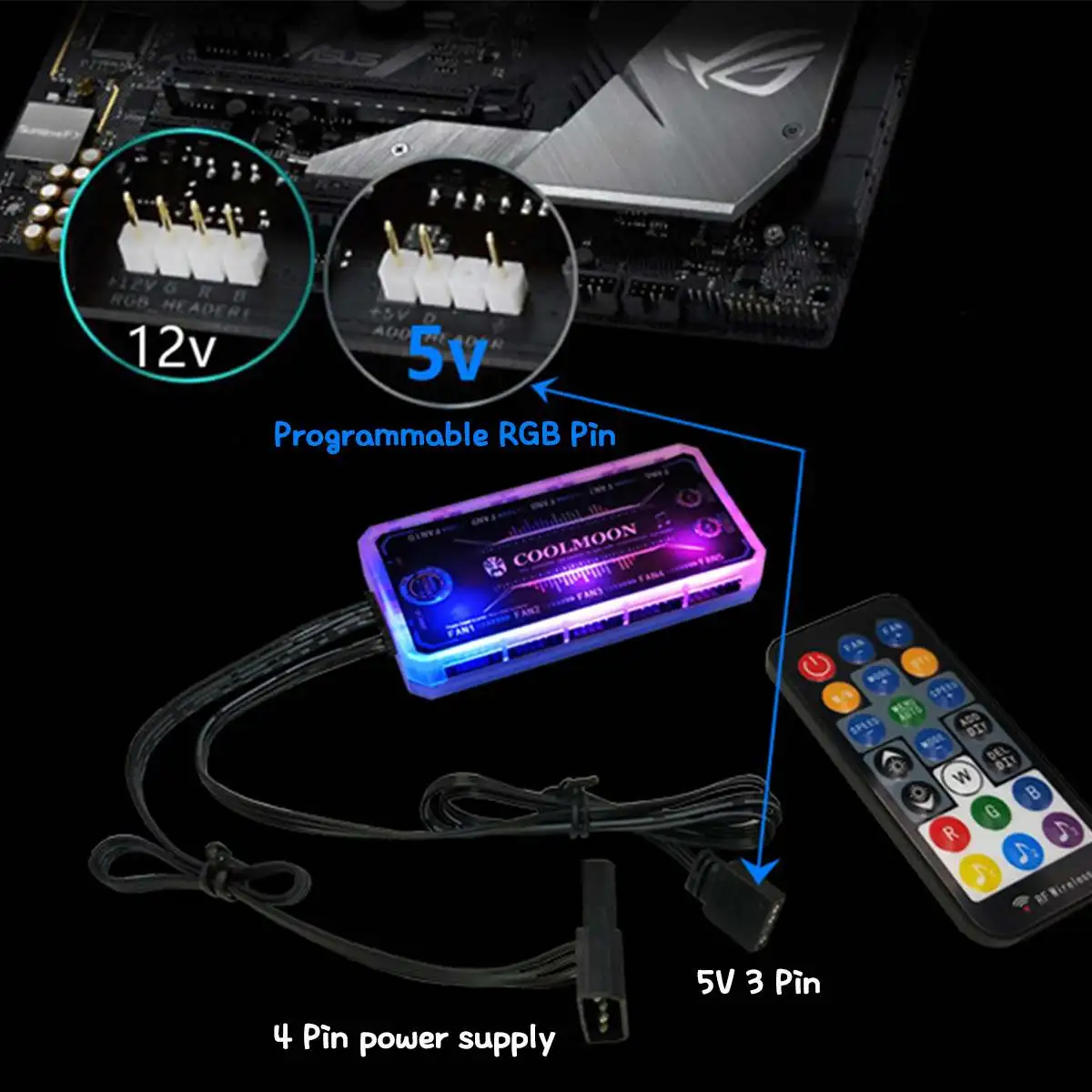 

Cooling Cooler Fan For AURA SYNC RGB Cooling Fan Remote Control Controller Music Color Switching Brightness Adjustable Connect