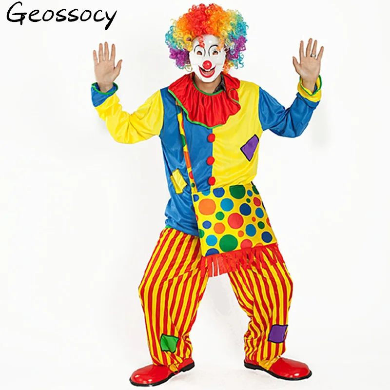 

Halloween Amazing Circus performance Clown Costume Adult buffoon halloween Unisex Cosplay clothes jumpsuit Top+Pants+backpack