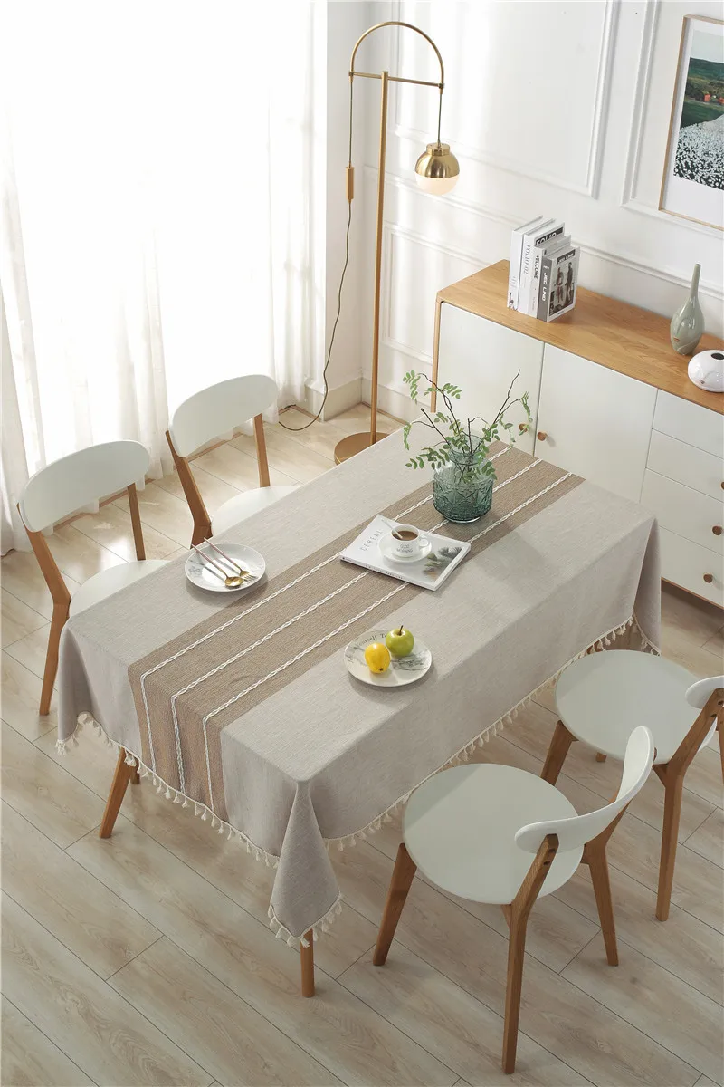 Simple Tassel Table Cloth Waterproof Stripe Tablecloths mantel mesa cotton tablecloth Dining Table Cover coffee table cloth 2020