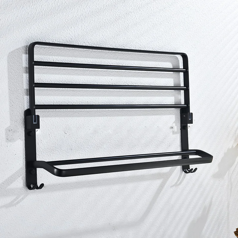 

Bathroom Towel Rack Space Aluminum Doubler Layer Foldable Durable Towel Shelf Hogard