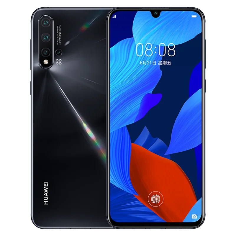 Black Мобильный телефон HuaWei Nova 5 Pro, 6,39 дюймов, OLED, 8 ГБ, 128 ГБ, четыре ядра, встроенный экран, отпечаток пальца, Android 9,0, SuperCharge, GPU Turbo - Цвет: Black