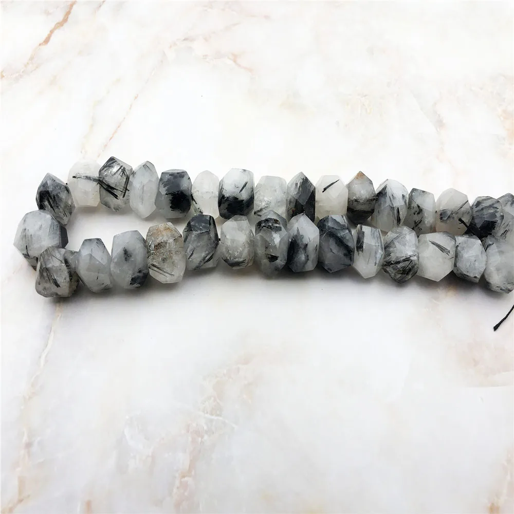Noble Natural Black Quartz Rutilated Stone Beads Jewelry Faceted Hair Crystal Freedom Irregular Gemstone Accessories DIY Making