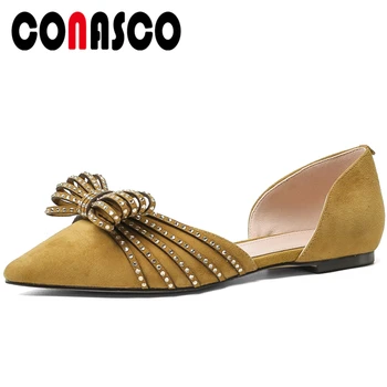 

CONASCO Kid Suede Casual Sweet Women Flats Four Season Shoes Rhinestone Shallow Pointed Toe Comfortable Flat With Shoes Woman