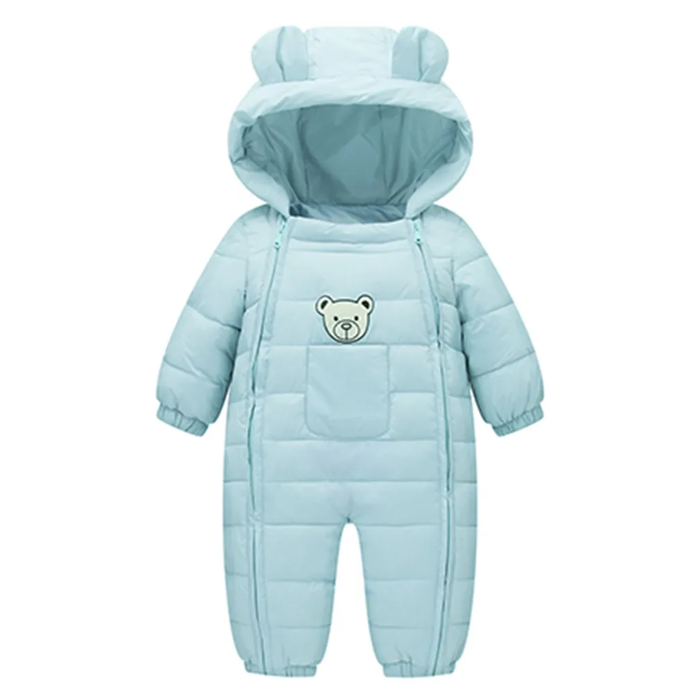 Light blue Для новорожденных, для маленьких мальчиков и девочек детские комбинезоны; зимняя Плотная хлопковая теплая одежда комбинезон для младенцев, с рисунком милого мишки, зимний комбинезон, детская одежда - Цвет: Light blue