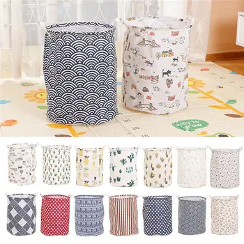

Folding Waterproof Cotton linen Laundry basket Bag Kids Toy Storage Household Storage Baskets Home Clothes Print Bags 45*35cm
