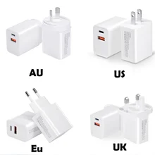 USB зарядное устройство EU US UK AU Plug USB PD+ QC 3,0 быстрое зарядное устройство два порта питания адаптер питания переменного тока для путешествий для телефона/планшета