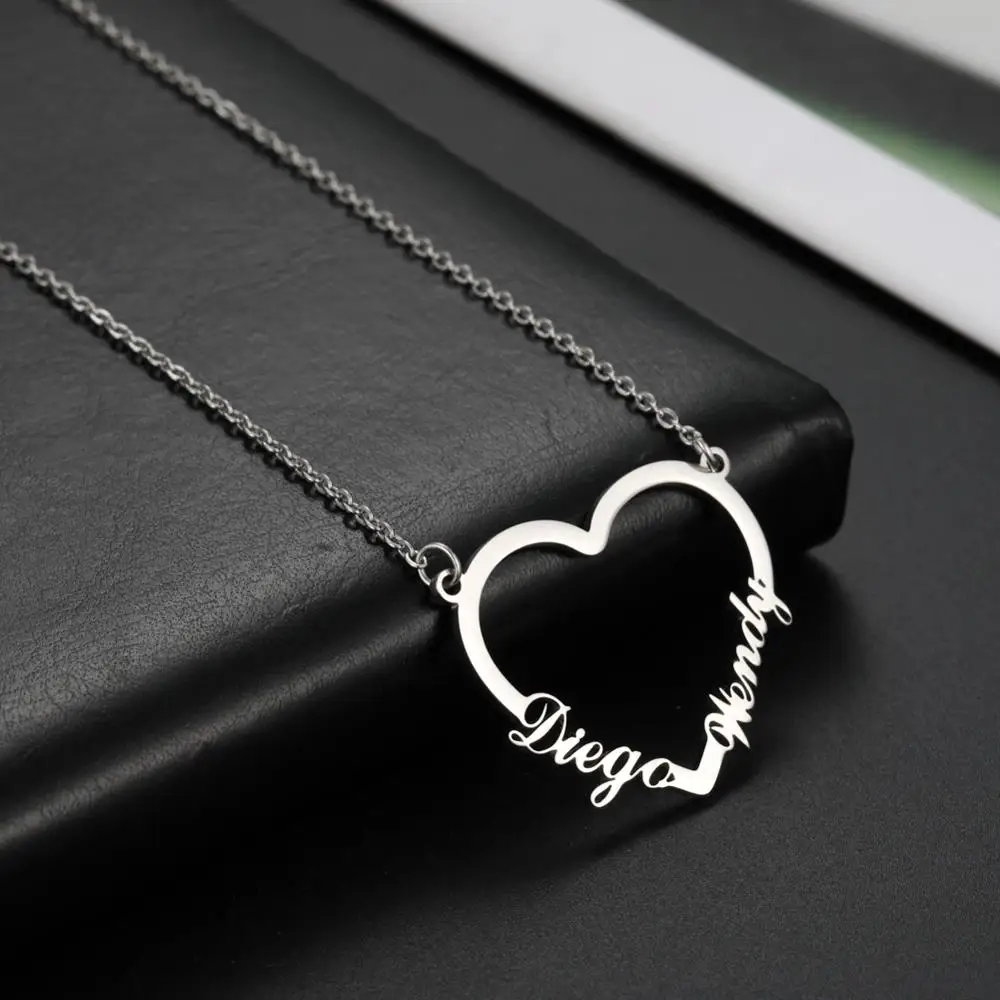 My Shape Name Custom Heart Necklace Stainless Steel Customized Personalized Letter Pendant Necklace Jewelry Gift for Wife Lovers