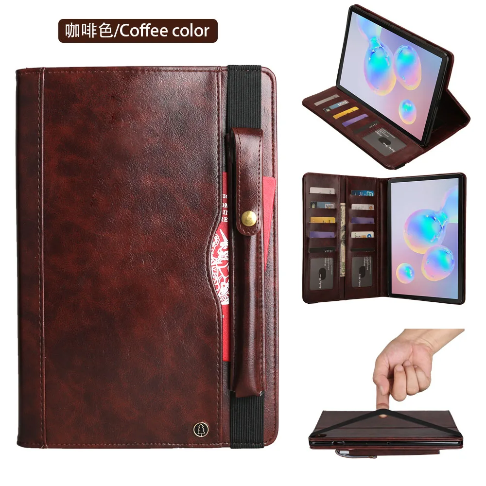 Coffee SM-T865 для samsung Galaxy Tab S6 SM-T860 Чехол Премиум из искусственной кожи для samsung Tab S6 T860 чехол для планшета с кошельком+ пленка+ ручка - Цвет: Coffee
