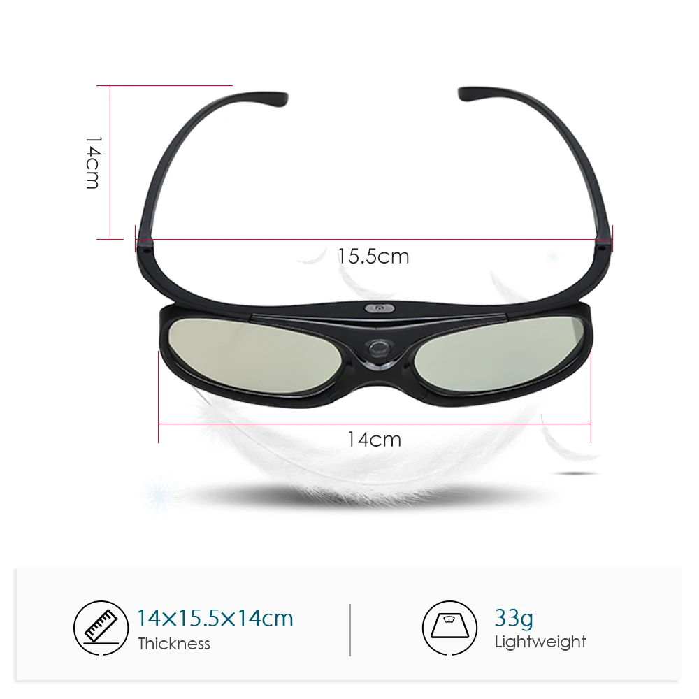 3D Glasses 2pcs Active Shutter DLP-Link USB Blue Compatible BenQ W1070 W700 Dell Projector