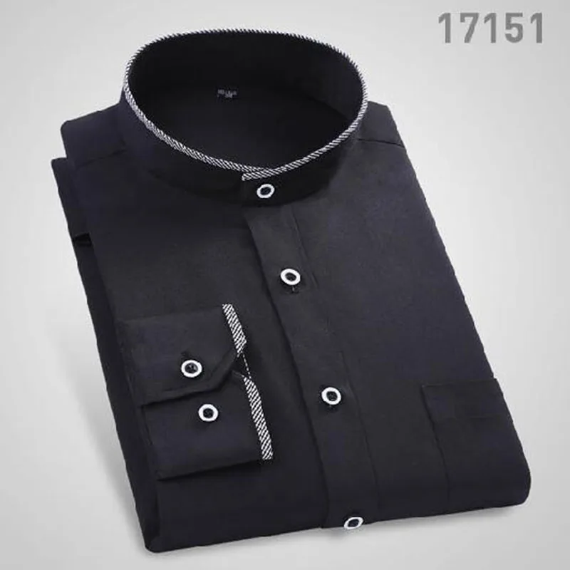 Мужская демисезонная одежда для улицы, базовые рубашки Camisa, с длинным рукавом, стоячий воротник, чистый цвет, дышащие удобные рубашки, ткань