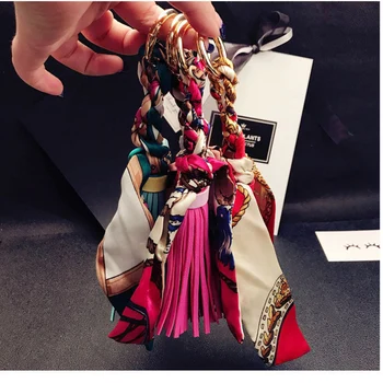 

Fashion Scarves Key Holder Bowknot Exquisite Decoration PU Leather Tassels Keychains Women Bag Car Charm Pendant
