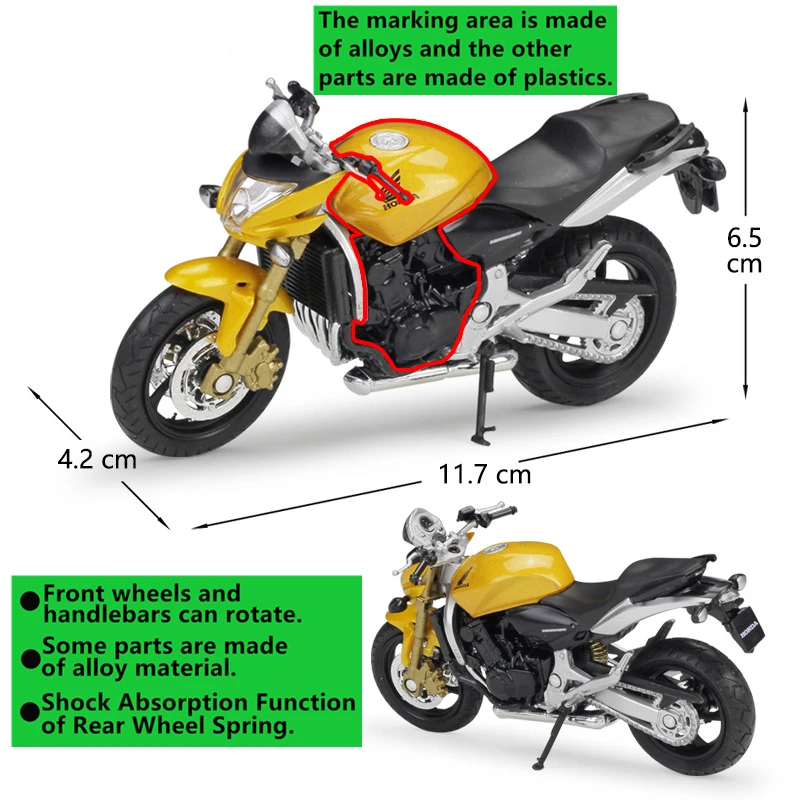 WELLY 1:18 HONDA Hornet литая под давлением модель мотоцикла из сплава игрушка для детей подарок на день рождения коллекция игрушек