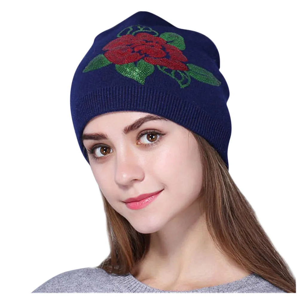 Новая модная шапка женская мешковатая теплая вязанная крючком зимняя шерсть Вязаные Лыжные детская Шапка-бини шикарные шляпы - Цвет: Тёмно-синий