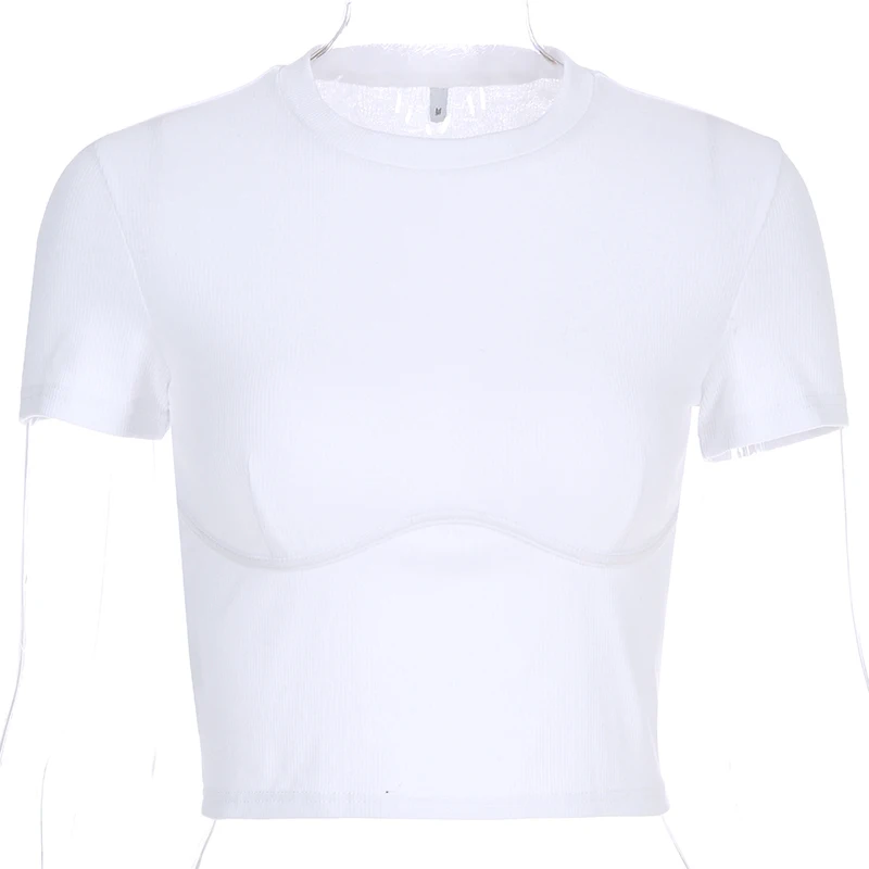 Повседневная Базовая белая укороченная футболка, элегантная женская футболка с коротким рукавом, уличная хлопковая футболка, женская летняя винтажная уличная одежда
