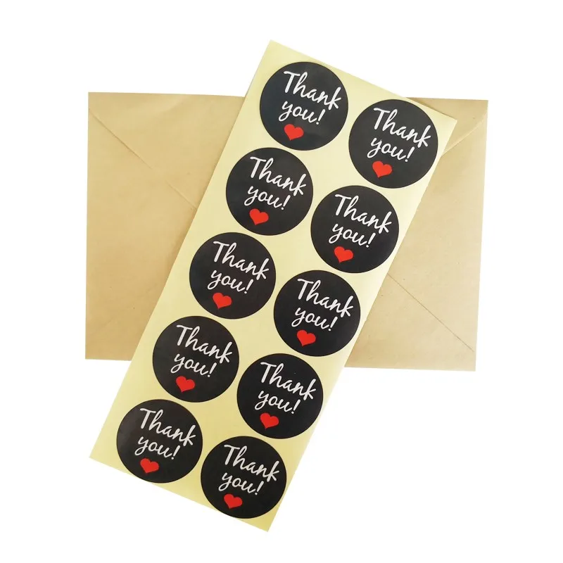120 шт./лот милая круглая черная с красным сердцем наклейка спасибо печать s сделай