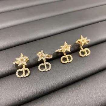 

Original Luxury CD Letter 925 Sterling Silver Zirconia Crystal Star Pearl Stud Earrings for Women Lady Eardrop Jewelry Gift Logo