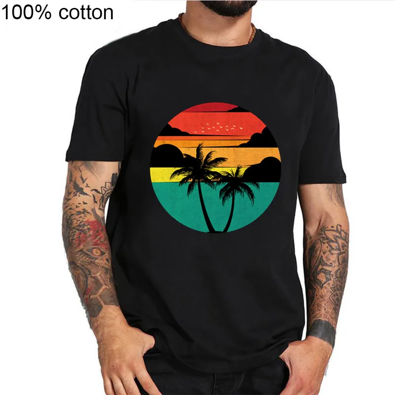

Hawaii Vacationland T-ShirtS Sunset Palm Tree Outrun Synthwave Retro Wave Cartoon heaven t shirts Men Fashion Tropical t shirts