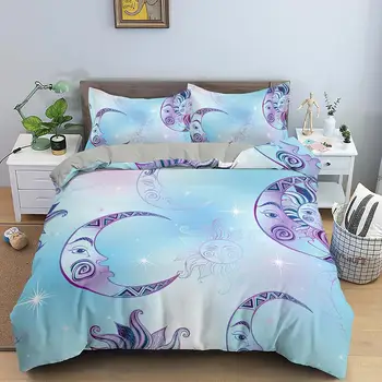 

Galaxy Moon ans Sun Duvet Cover Set Bedding Set Bed Linen Cute Bedclothes Soft Bed Set Queen/King Size for Kids Girls