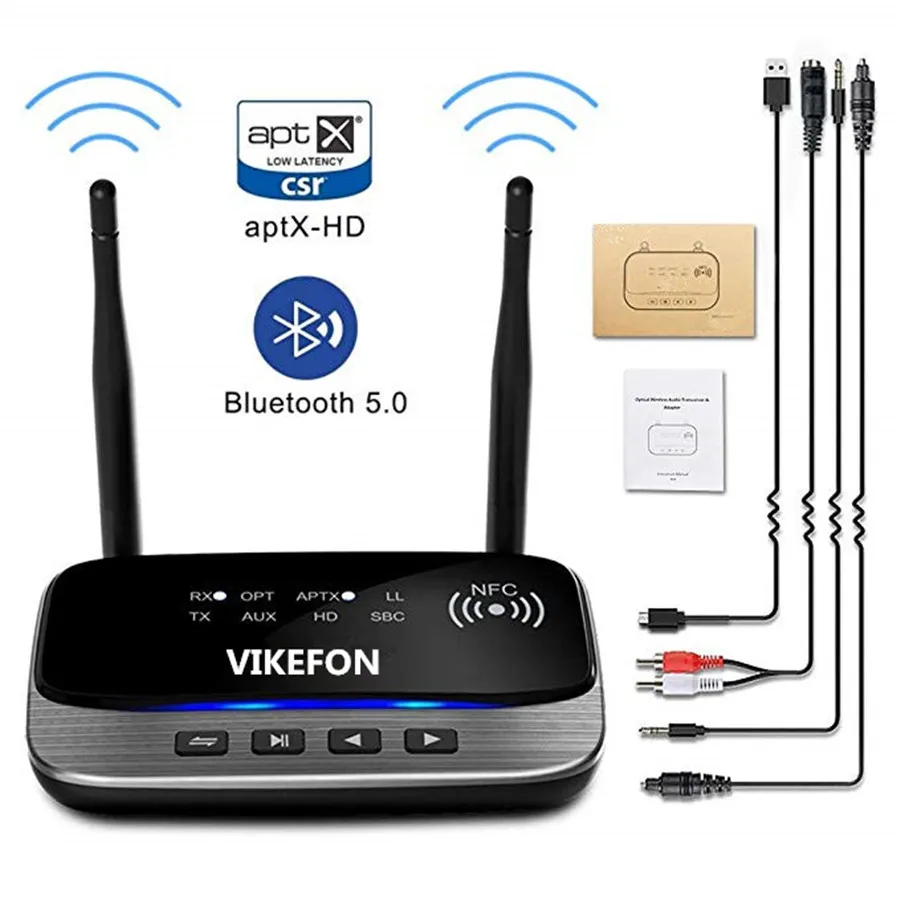 Digital Optical and 3.5mm aptX Low Latency Wireless Audio Adapter Bluetooth 5.0 Transmitter and Receiver for TV/Projector/Home Stereo System, and More 