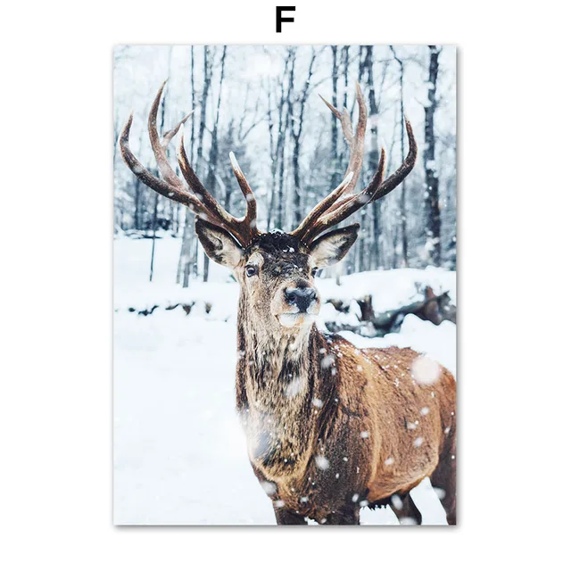 Winter Snow Mountain Forest Deer Fox Wall Art Canvas Painting Nordic Posters And Prints Wall Pictures For Home Living Room Decor F