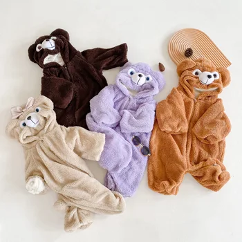 

Baby Rompers Long Sleeve for 9-24M Solid Color Soft Cotton Hooded BabyJumpsuits Thicker Newborns Baby Girl Boy Winter Clothes